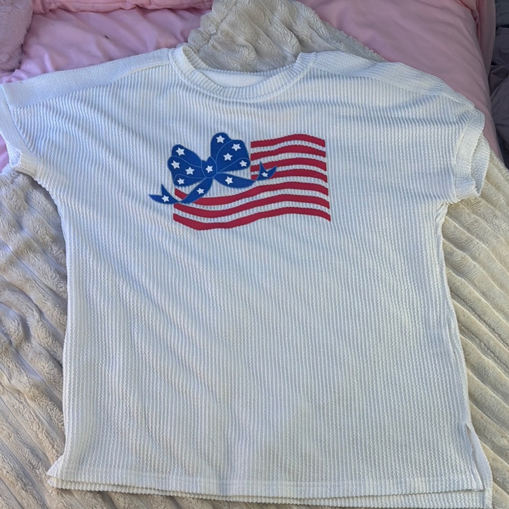White Kids Shirt with American Flag Design